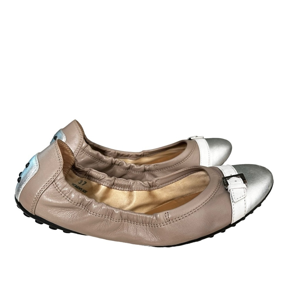 Tod’s | Silver Taupe Leather Scrunch Ballet Flats Size 37 - Picture 3 of 12